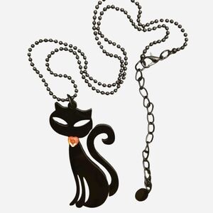 Claire's Black Cat Pendant Necklace with Orange Heart
